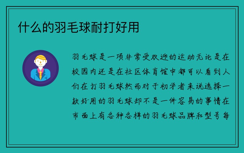 什么的羽毛球耐打好用